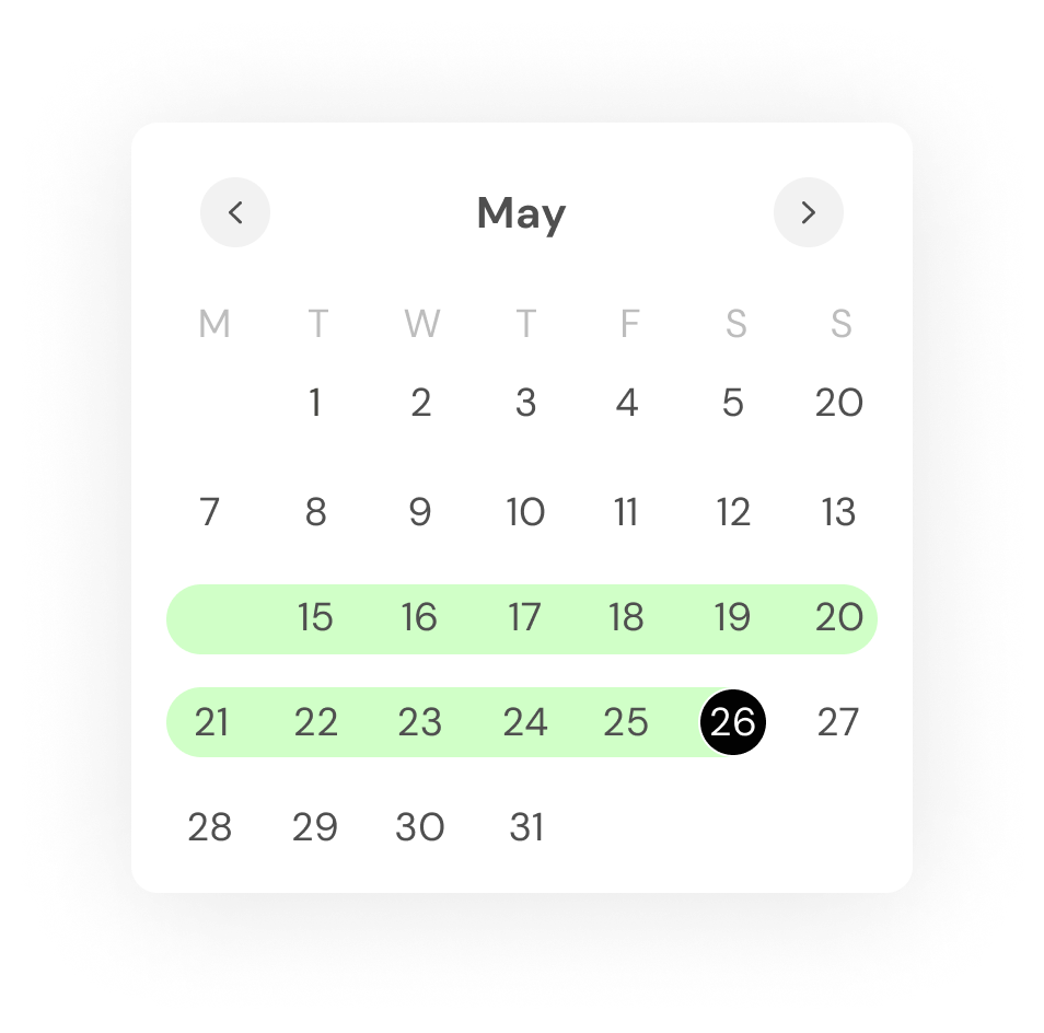 VIVLA app booking calendar